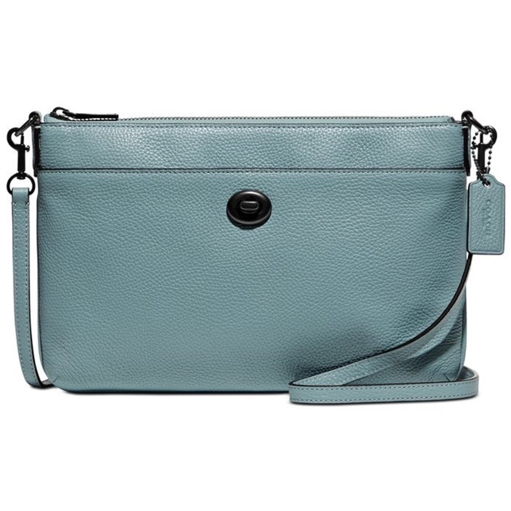 COACH Polished Pebble Polly Crossbody Light Blue NWT